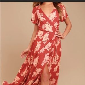 Lulus coral floral wrap dress